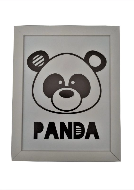 quadro moldura branca com gravura infantil panda